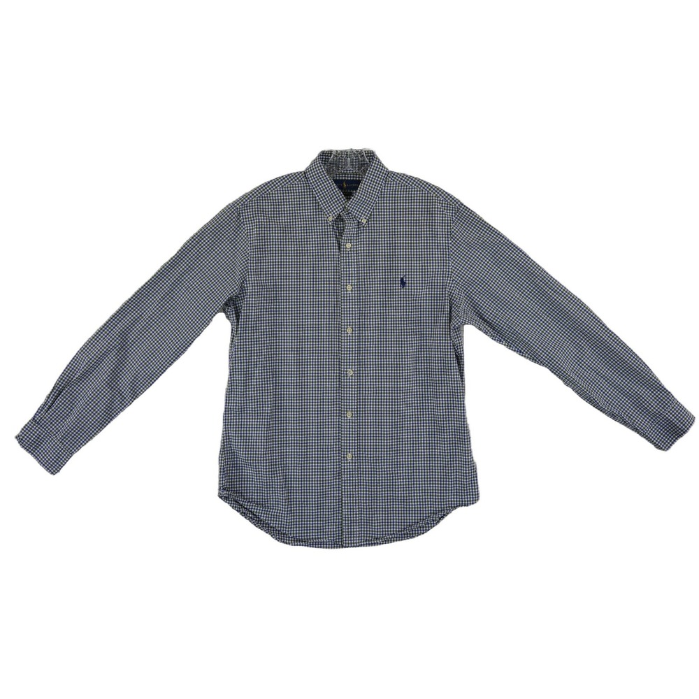 Ralph Lauren Button Down Shirt Mens Size Large Blue Check Plaid Slim Fit Cotton
